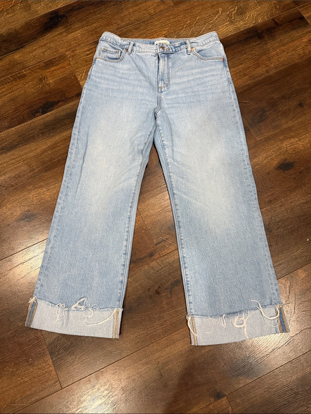 LOFT Light Blue Wide-Leg Jeans with Frayed Hem